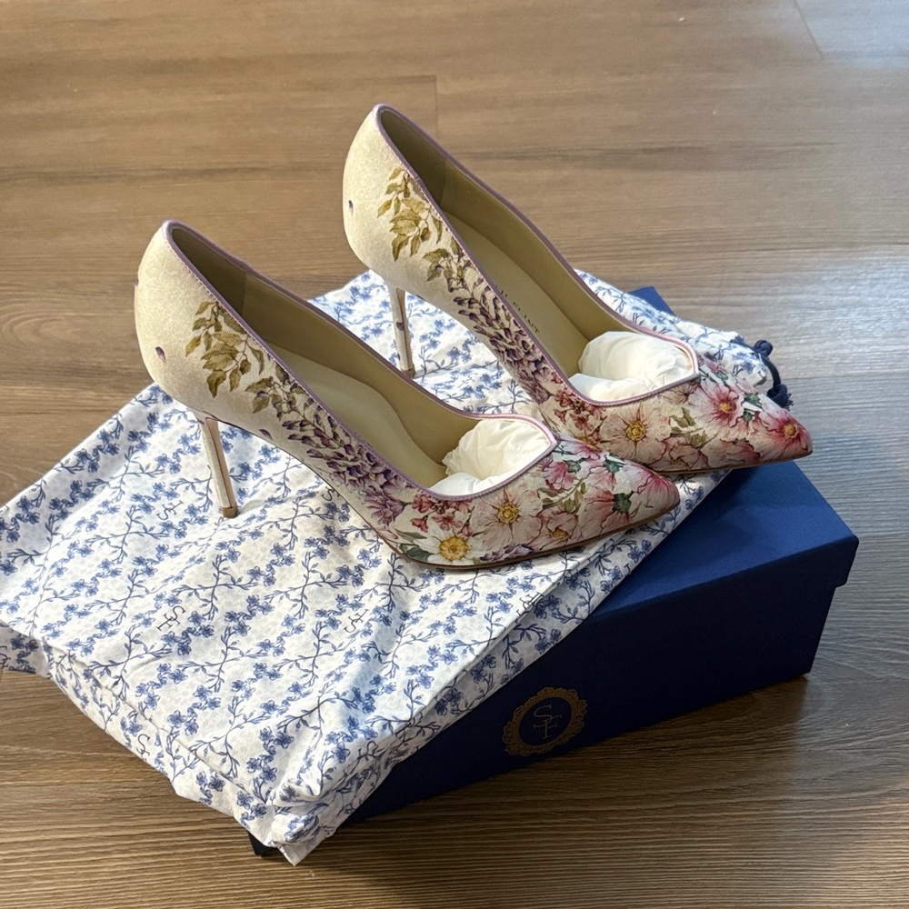 New Sarah Flint perfect pump 85 in white floral silk